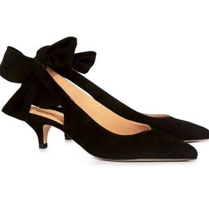 Ganni Sabine‎ Bow Slingback Pumps Women's Size 37 (US 7) Black Kitten Heel